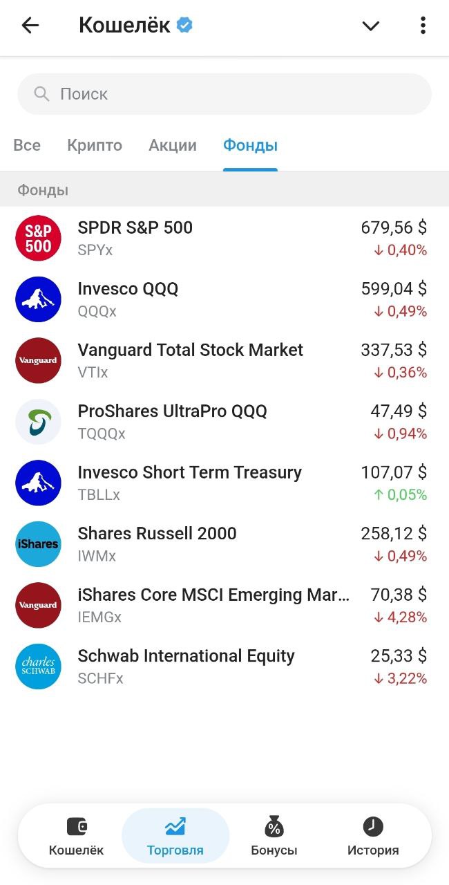Telegram Wallet — ETF xStocks (TQQQ)